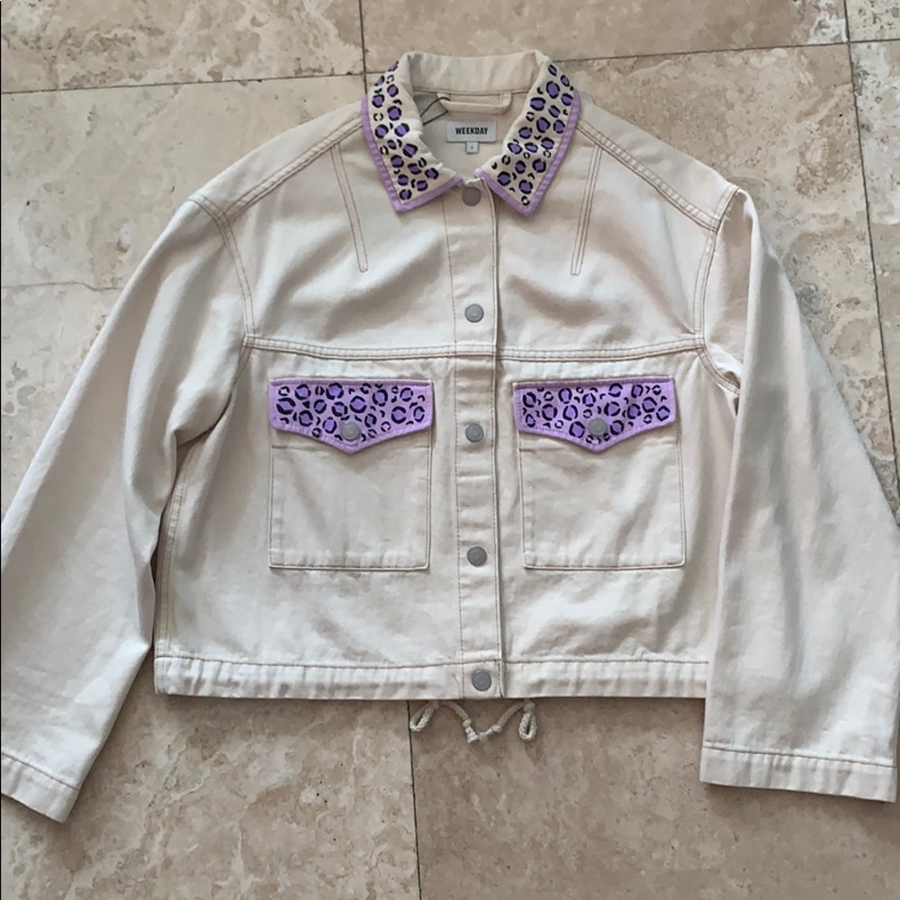 Off White Cropped Denim Jacket